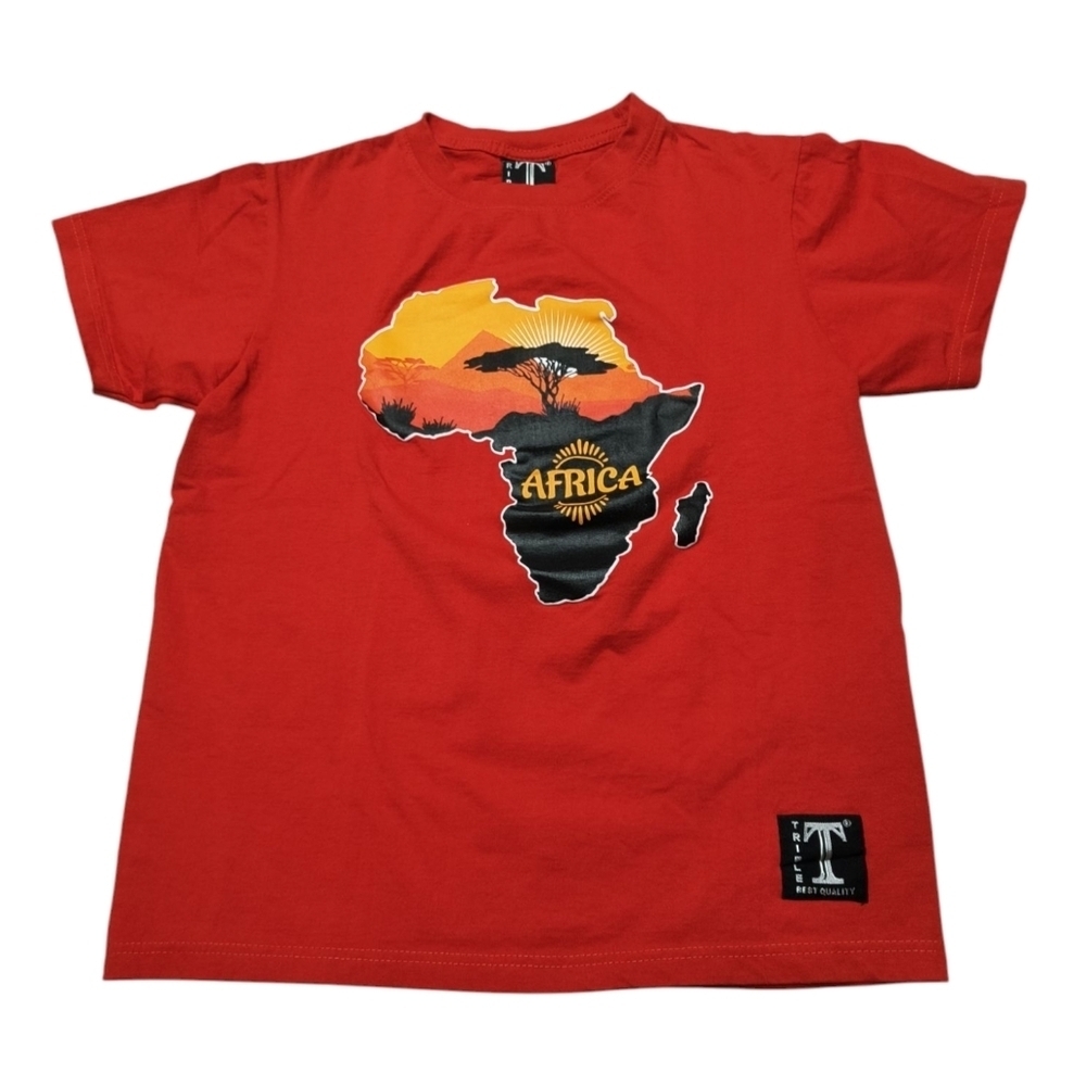 Women's Triple Brand Red Africa Print Short Sleeve T-shirt Size M